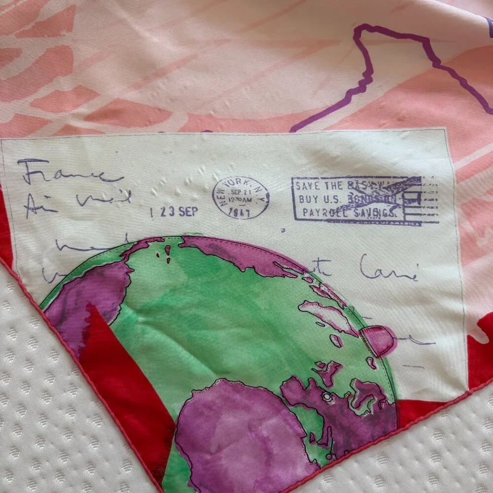 Dior American voyage coral pink silk scarf 34”